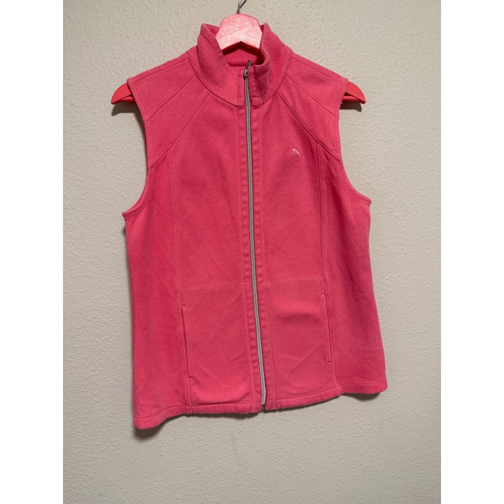 Tommy Bahama Pink Ribbed Full Zip Vest Mock Neck Cotton Blend Small
